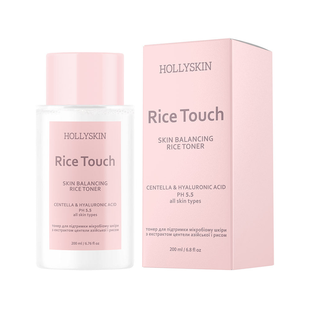 Тонер для підтримки мікробіому шкіри HOLLYSKIN Rice Touch з екстрактом центели азійської і рисом
