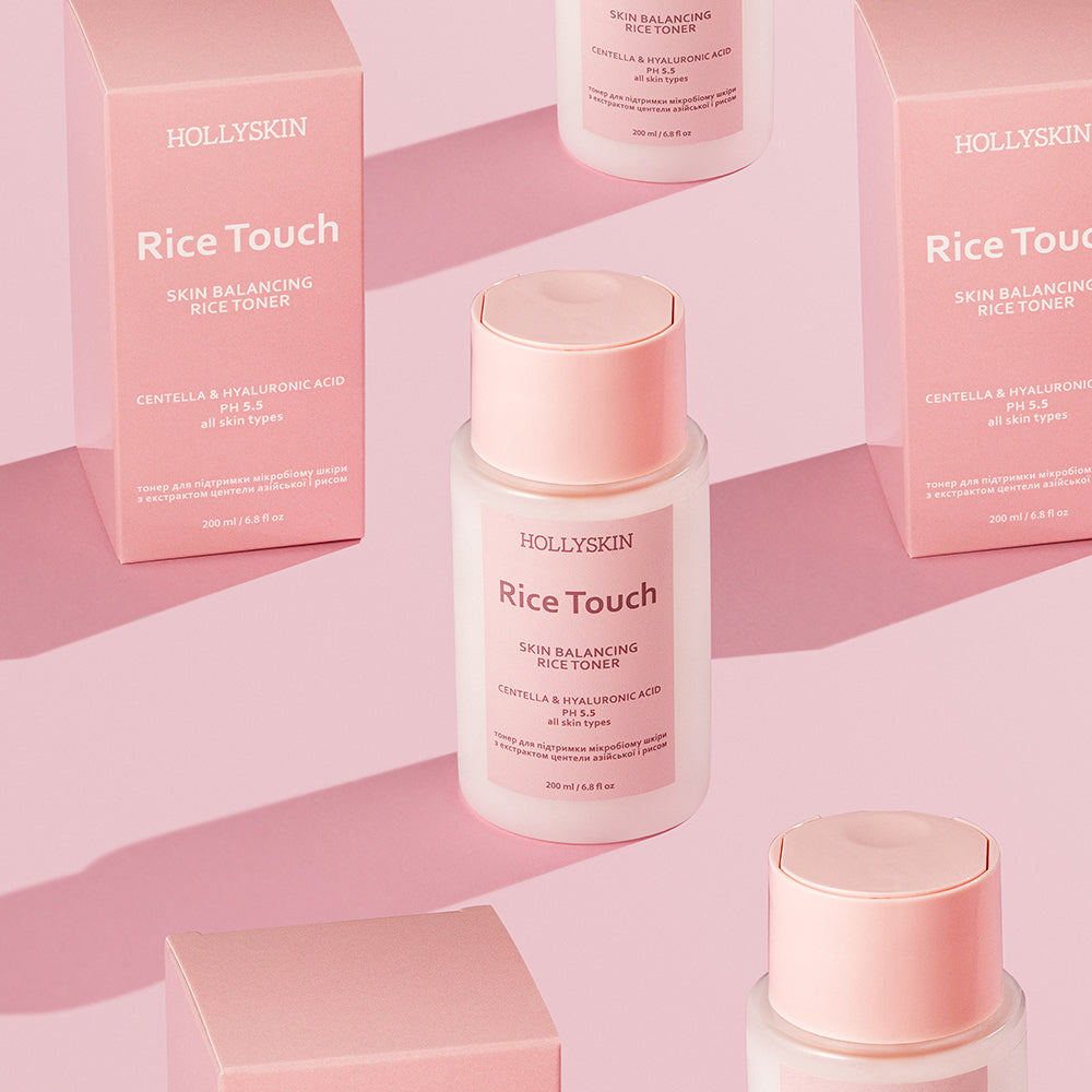 Тонер для підтримки мікробіому шкіри HOLLYSKIN Rice Touch з екстрактом центели азійської і рисом