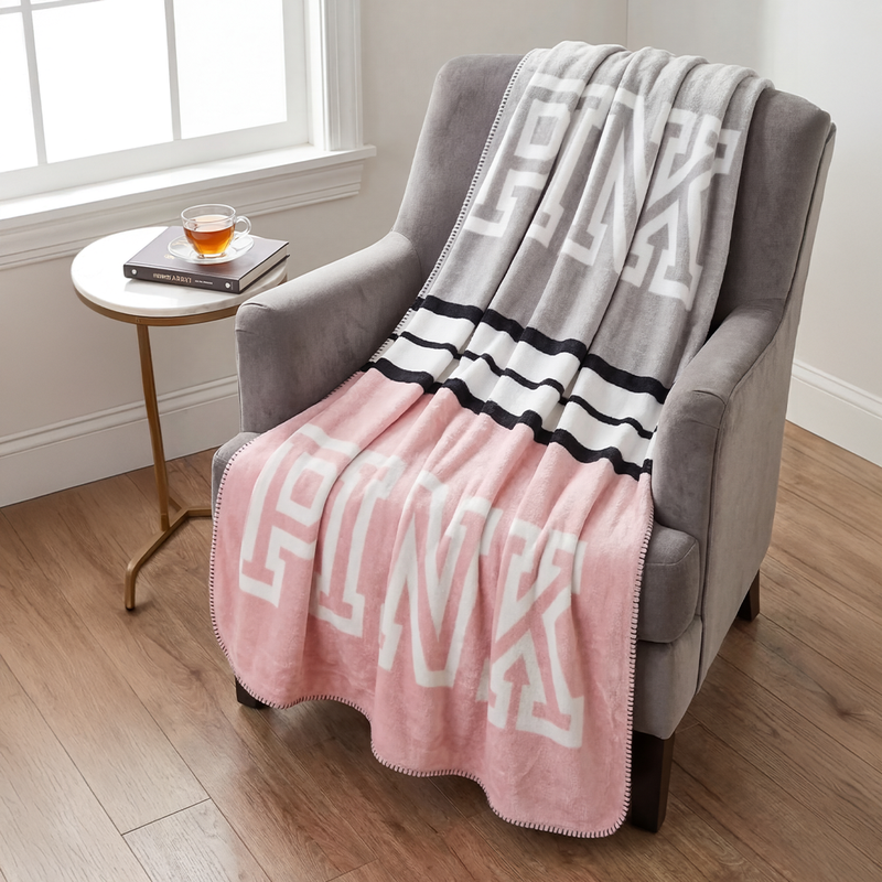 Плед PINK Victoria`s Secret Cozy Plush Blanket Pink & Gray