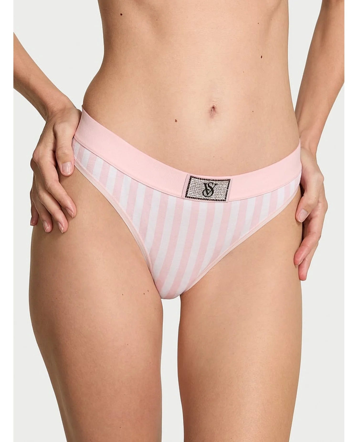 Трусики стрінги Pink Victoria's Secret Logo Cotton Shine Patch Thong Panty