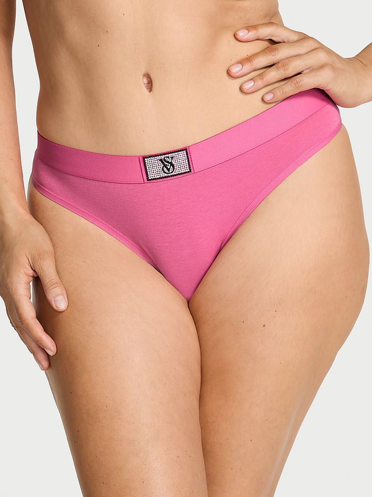 Трусики стрінги Pink Victoria's Secret Logo Cotton Shine Patch Thong Panty