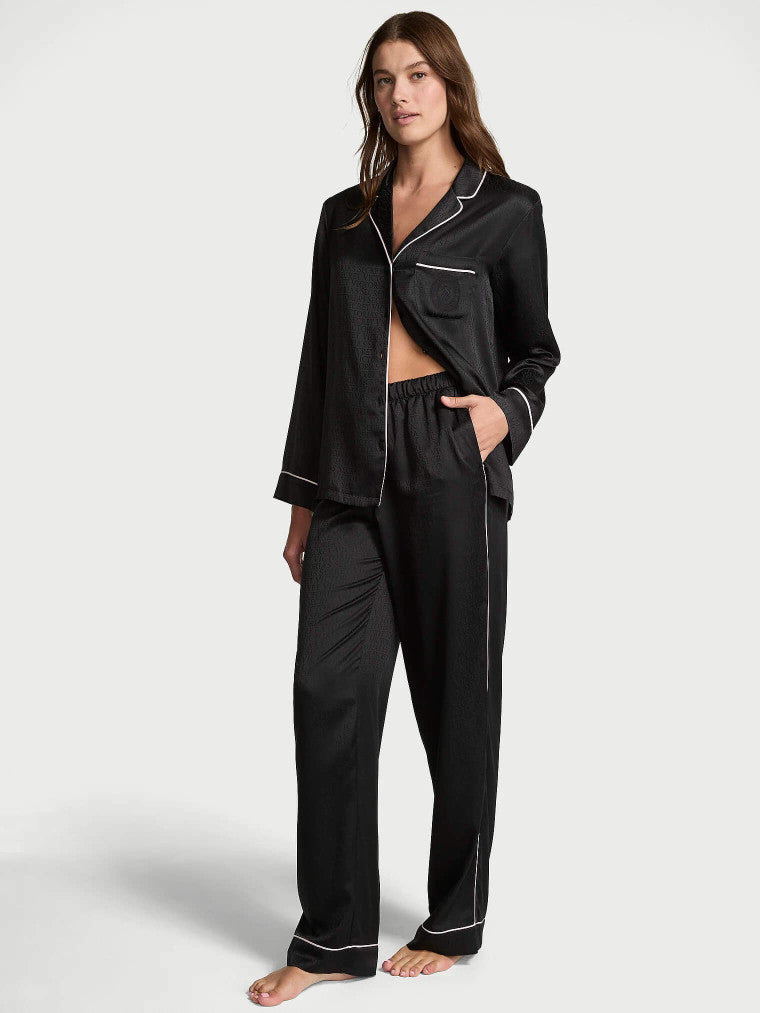 Піжама Victoria's Secret Satin Long Pajama Set Black